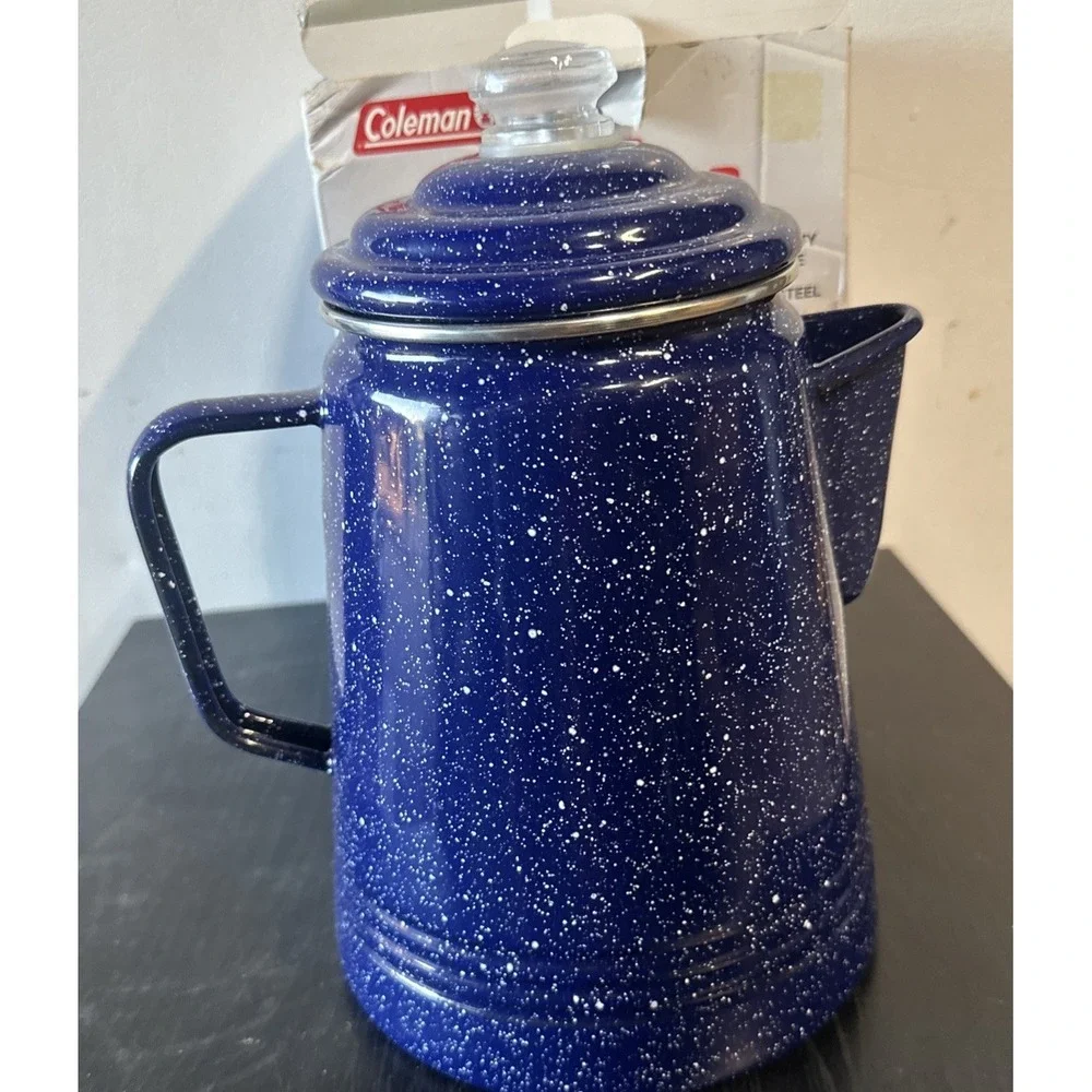 Coleman New 14 Cup Blue Porcelain Enamel Steel Percolator Dishwasher Safe New